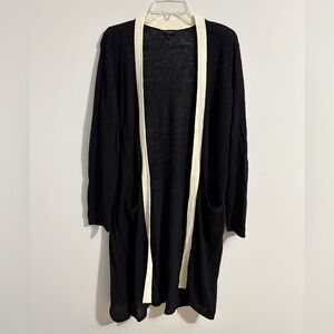 Talbots Linen Blend Duster Long Cardigan 1X Black White Lightweight Lagenlook
